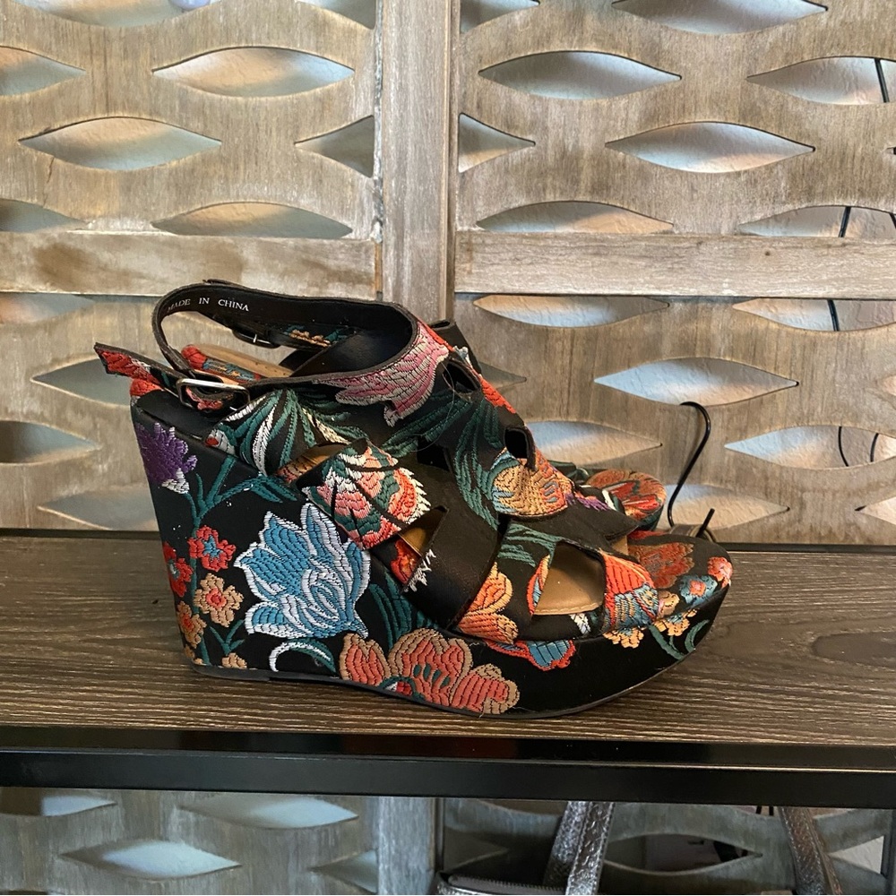 Torrid Black Floral Wedge Shoes